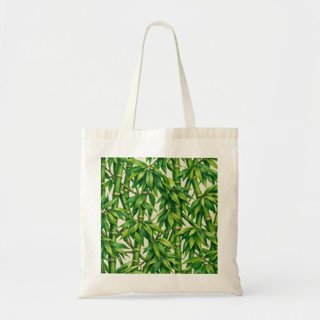 Bolsa Tote Padrão Botânico de Bambu Verde Aquarela (Frente)