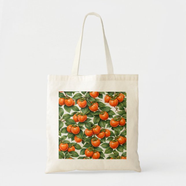Bolsa Tote Padrão Botânico de Caqui Laranja (Frente)