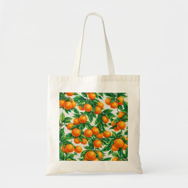 Bolsa Tote Padrão Botânico de Citros Laranja (Frente)