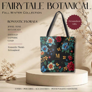 Bolsa Tote Padrão Botânico de Conto de Fadas com Monograma em