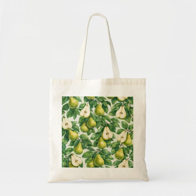 Bolsa Tote Padrão Botânico de Fatias de Pera (Frente)