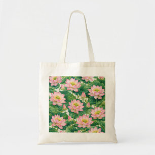 Bolsa Tote Padrão Botânico de Flor de Lótus Rosa em Lagoa