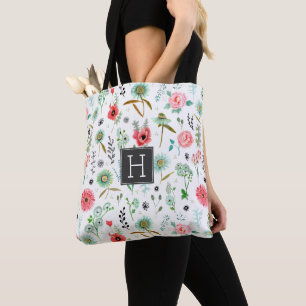 Bolsa Tote Padrão Botânico de Flores Florais Suaves Rosa