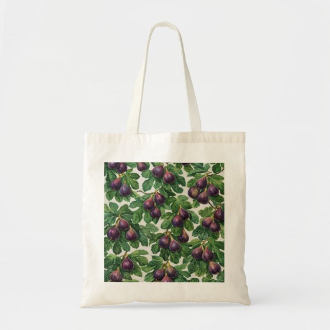 Bolsa Tote Padrão Botânico de Fruta Figo Roxo (Frente)