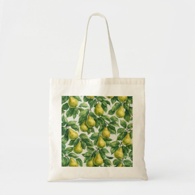 Bolsa Tote Padrão Botânico de Pera Verde (Frente)