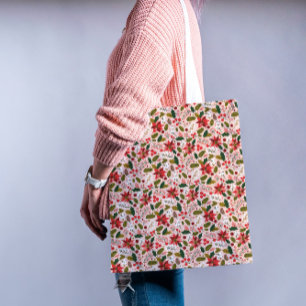 Bolsa Tote Padrão Botânico de Poinsettia Rosa Moderna