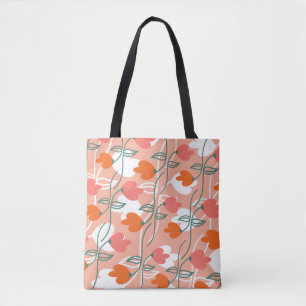 Bolsa Tote Padrão Botânico Desenhado à Mão Florais Laranja