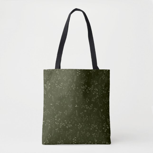 Bolsa Tote Padrão Botânico Ditsy Verde Escuro Temperamental (Frente)