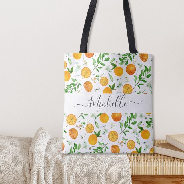 Bolsa Tote Padrão Botânico Floral de Citrus Summer (In situ)