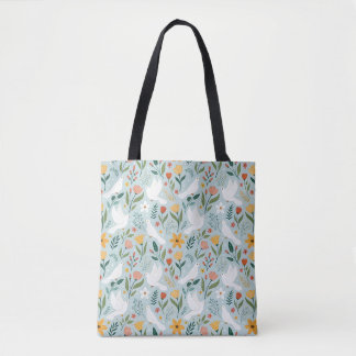 Bolsa Tote Padrão Botânico Sem Costura de Pombo Pacífico e Fl