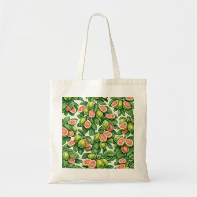 Bolsa Tote Padrão Botânico Tropical de Goiaba Rosa (Frente)
