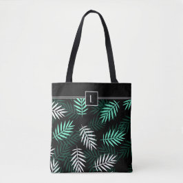 Bolsa Tote Padrão Botânico Verde de Monograma Elegante