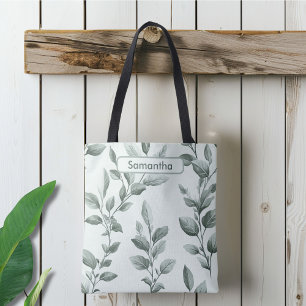 Bolsa Tote Padrão Botânico Verde Monograma