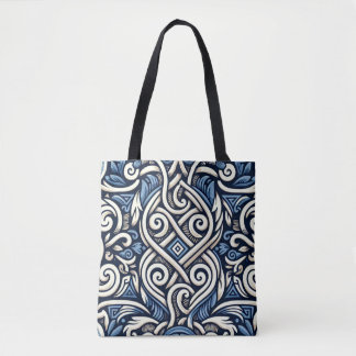 Bolsa Tote Padrão branco e azul grego moderno