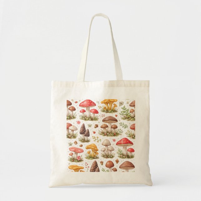 Bolsa Tote Padrão Caprichoso de Cogumelos (Frente)