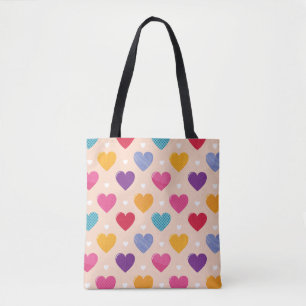 Bolsa Tote Padrão cardíaco de Pop de arte colorida
