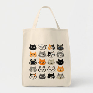 Bolsa Tote Padrão Cat Faces Prato de Gato Legal