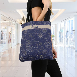 Bolsa Tote Padrão Celestial Azul Marinho Personalizado
