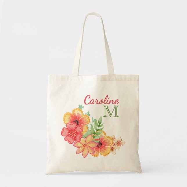 Bolsa Tote Padrão Charmoso Floral Havaiano Divertido em Aquar (Frente)