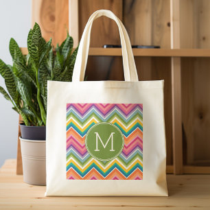 Bolsa Tote Padrão Chevron Colorido com Monograma