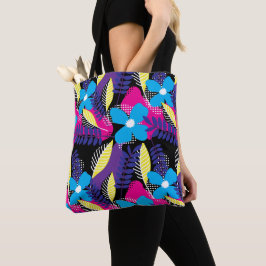 Bolsa Tote Padrão Chic Floral e Ponto Colorido com Folhas Tot