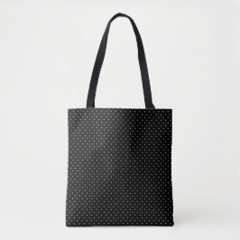 Bolsa Tote Padrão Clássico de Bolinhas Preto e Branco