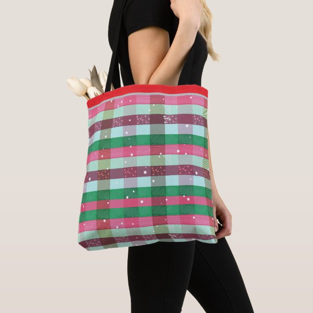 Bolsa Tote Padrão Clássico de Stripes de Natal (Close Up)