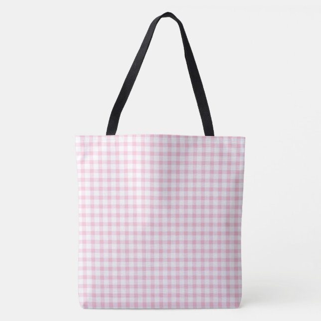 Bolsa Tote Padrão Clássico de Verificação de Gingham Cor-de-R (Frente)