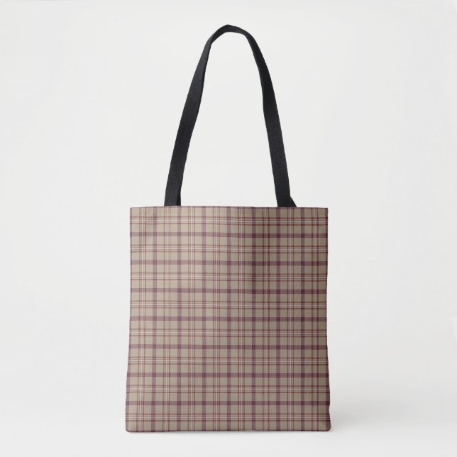 Bolsa Tote Padrão Clássico Xadrez Burgundy Bege (Frente)