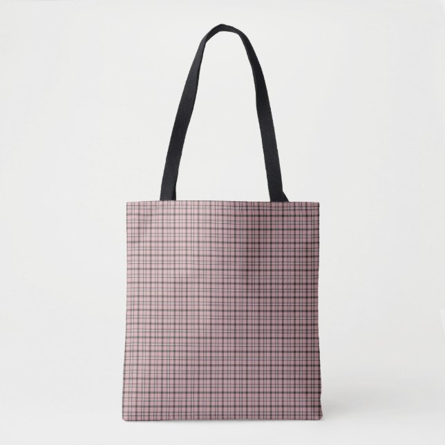 Bolsa Tote Padrão Clássico Xadrez Rosa Preto (Frente)