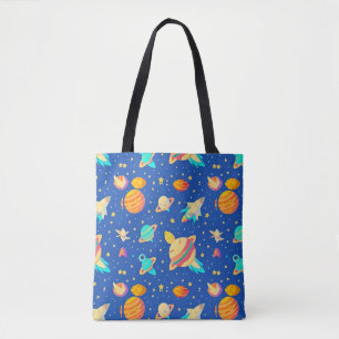 Bolsa Tote Padrão Colorido com Tema Espacial com Planetas