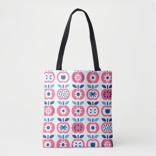 Bolsa Tote Padrão Colorido da Maçã Retro Invisível (Frente)