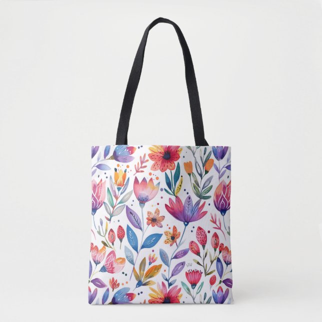 Bolsa Tote Padrão colorido das flores de primavera (Frente)