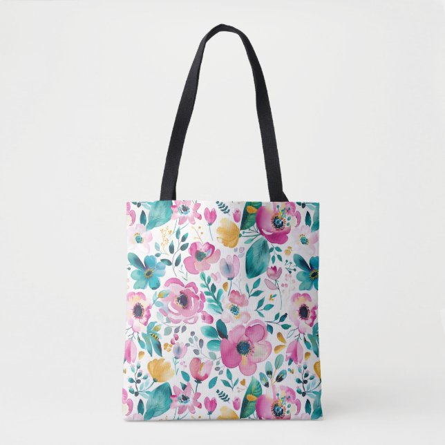 Bolsa Tote Padrão colorido das flores de primavera (Frente)
