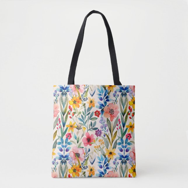 Bolsa Tote Padrão colorido das flores de primavera (Frente)