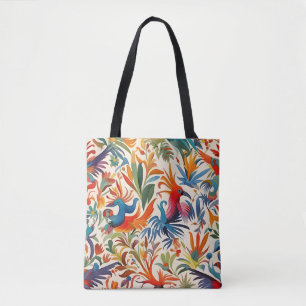Bolsa Tote Padrão Colorido de Aves Otomi