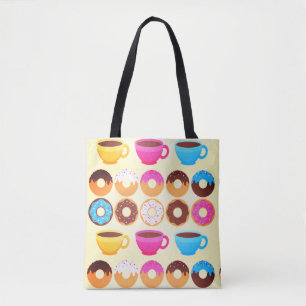 Bolsa Tote Padrão Colorido de Café e Rosquinha