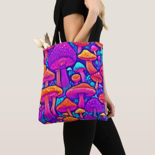 Bolsa Tote Padrão Colorido de Cogumelo