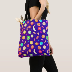 Bolsa Tote Padrão Colorido de Fruta Tropical Neon