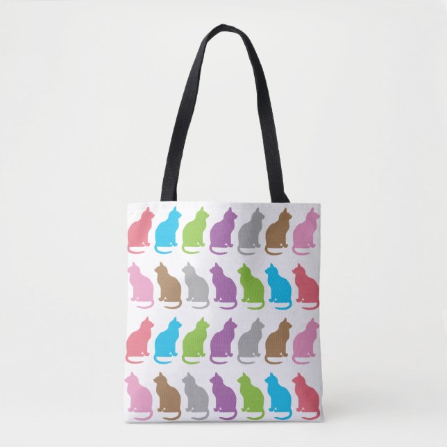 Bolsa Tote Padrão colorido de gatos (Frente)