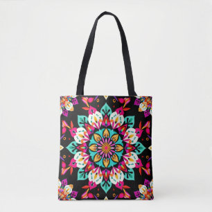 Bolsa Tote Padrão Colorido de Mandala Floral