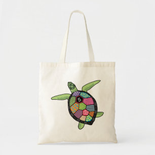 Bolsa Tote Padrão Colorido de Patches Monograma Tartaruga Ma