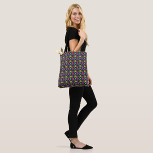 Bolsa Tote Padrão Colorido de Peixes Tropicais em Preto