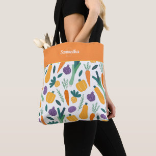 Bolsa Tote Padrão Colorido de Produtos Hortícolas Frescos com