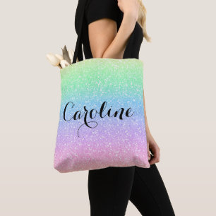 Bolsa Tote Padrão Colorido de Trendy do Rainbow Unicorn Glitt