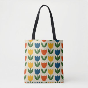 Bolsa Tote Padrão Colorido de Tulipas