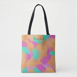 Bolsa Tote Padrão Colorido Moderno de Artista + Nome Personal