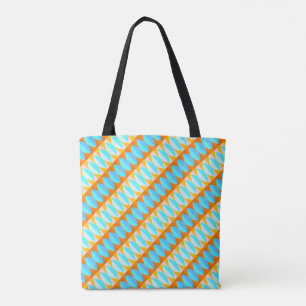 Bolsa Tote Padrão Colorido Turquesa Azul Laranja Amarelo