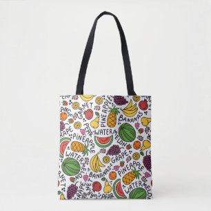 Bolsa Tote padrão colorido vintage sobre o tema da comida, p
