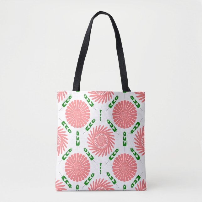 Bolsa Tote padrão com flores rosa (Frente)